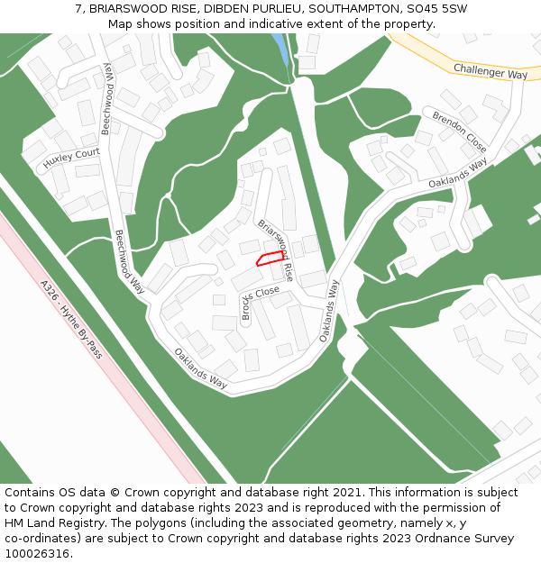 7, BRIARSWOOD RISE, DIBDEN PURLIEU, SOUTHAMPTON, SO45 5SW: Location map and indicative extent of plot