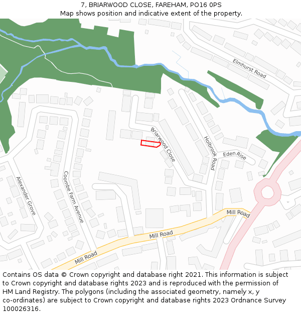 7, BRIARWOOD CLOSE, FAREHAM, PO16 0PS: Location map and indicative extent of plot