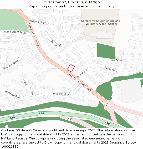 7, BRIARWOOD, LISKEARD, PL14 3QQ: Location map and indicative extent of plot