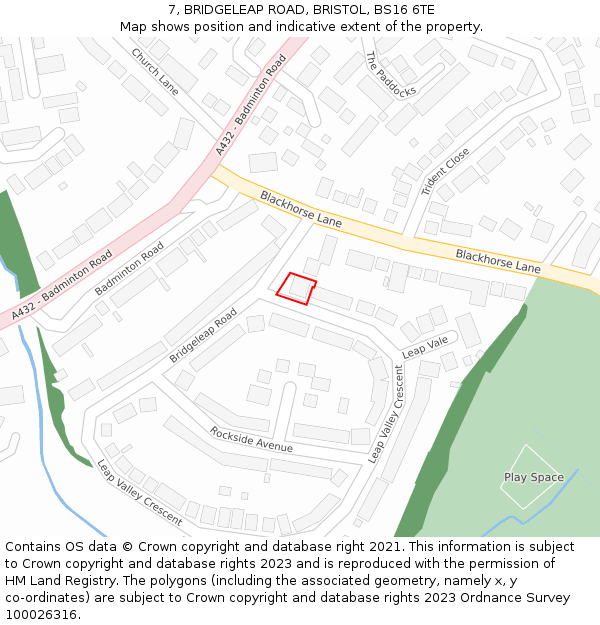 7, BRIDGELEAP ROAD, BRISTOL, BS16 6TE: Location map and indicative extent of plot