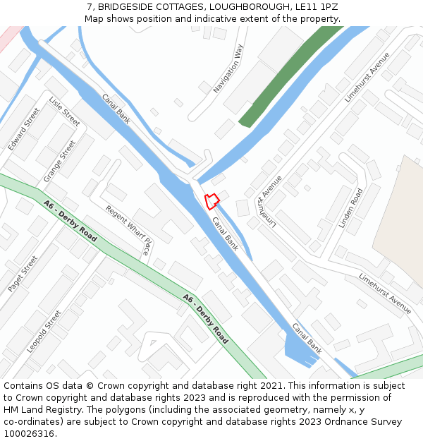 7, BRIDGESIDE COTTAGES, LOUGHBOROUGH, LE11 1PZ: Location map and indicative extent of plot