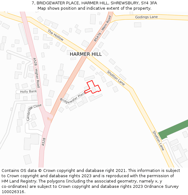 7, BRIDGEWATER PLACE, HARMER HILL, SHREWSBURY, SY4 3FA: Location map and indicative extent of plot