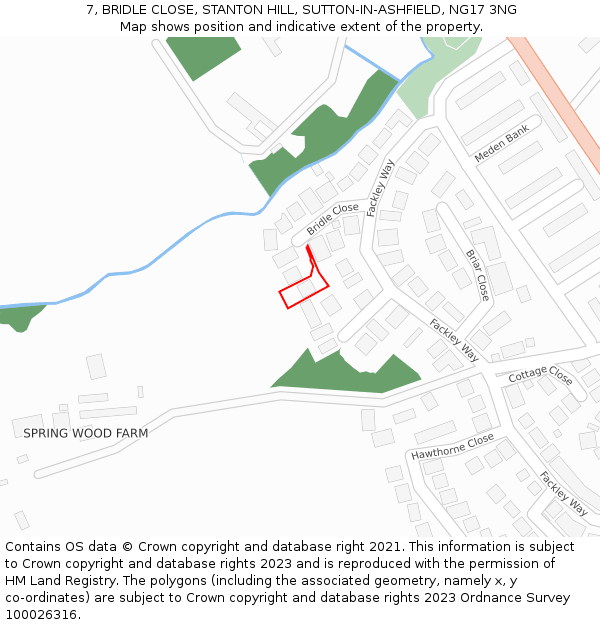 7, BRIDLE CLOSE, STANTON HILL, SUTTON-IN-ASHFIELD, NG17 3NG: Location map and indicative extent of plot