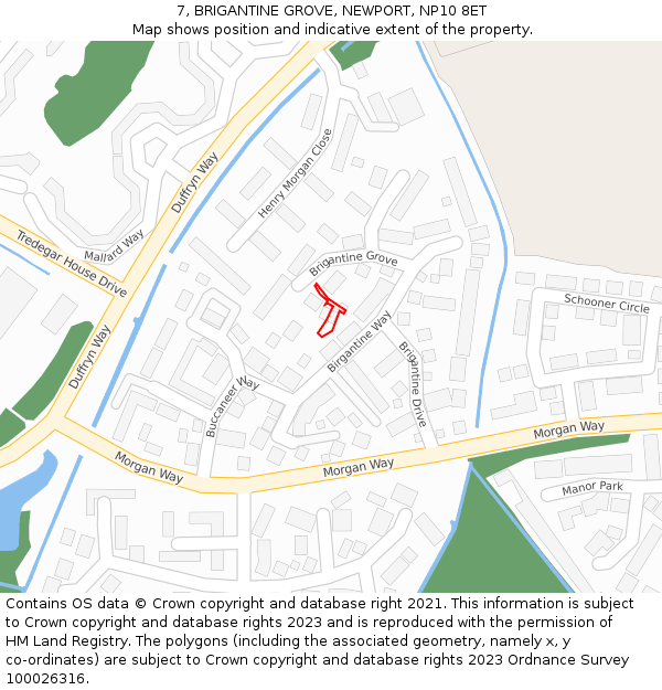 7, BRIGANTINE GROVE, NEWPORT, NP10 8ET: Location map and indicative extent of plot