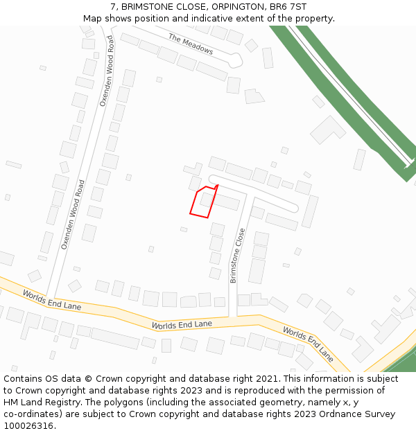 7, BRIMSTONE CLOSE, ORPINGTON, BR6 7ST: Location map and indicative extent of plot