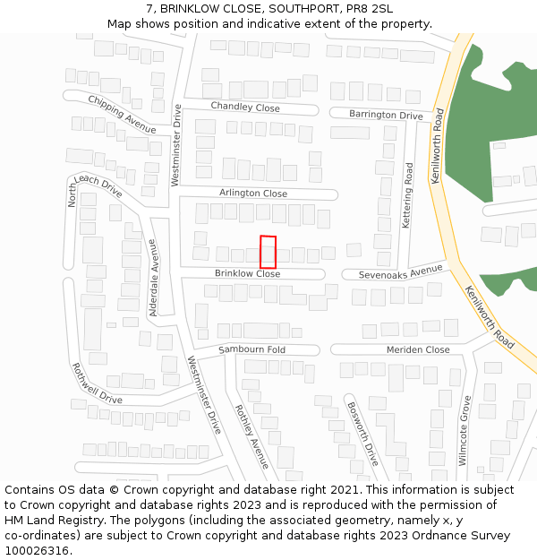 7, BRINKLOW CLOSE, SOUTHPORT, PR8 2SL: Location map and indicative extent of plot