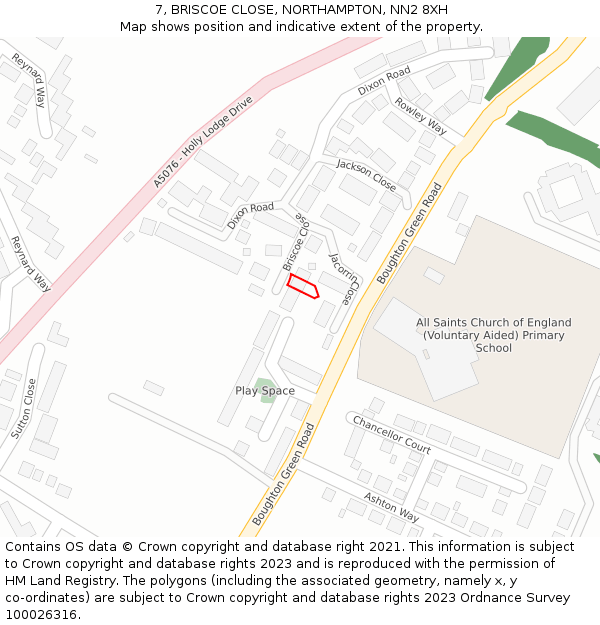 7, BRISCOE CLOSE, NORTHAMPTON, NN2 8XH: Location map and indicative extent of plot