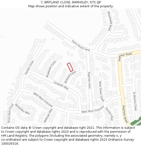 7, BRITLAND CLOSE, BARNSLEY, S75 2JP: Location map and indicative extent of plot