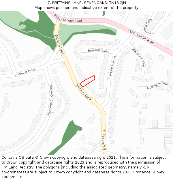 7, BRITTAINS LANE, SEVENOAKS, TN13 2JN: Location map and indicative extent of plot