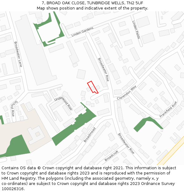 7, BROAD OAK CLOSE, TUNBRIDGE WELLS, TN2 5UF: Location map and indicative extent of plot