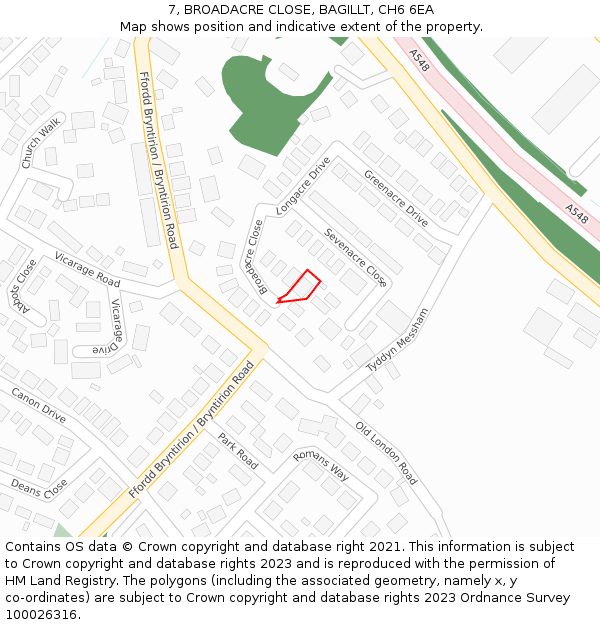 7, BROADACRE CLOSE, BAGILLT, CH6 6EA: Location map and indicative extent of plot