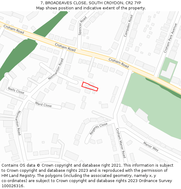 7, BROADEAVES CLOSE, SOUTH CROYDON, CR2 7YP: Location map and indicative extent of plot