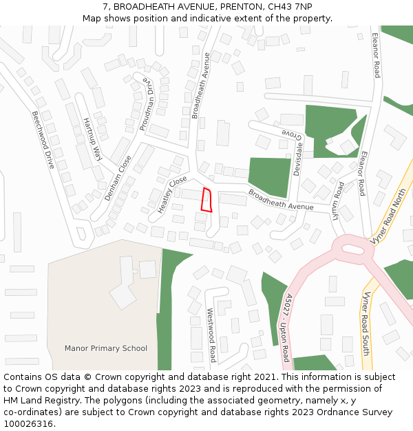 7, BROADHEATH AVENUE, PRENTON, CH43 7NP: Location map and indicative extent of plot