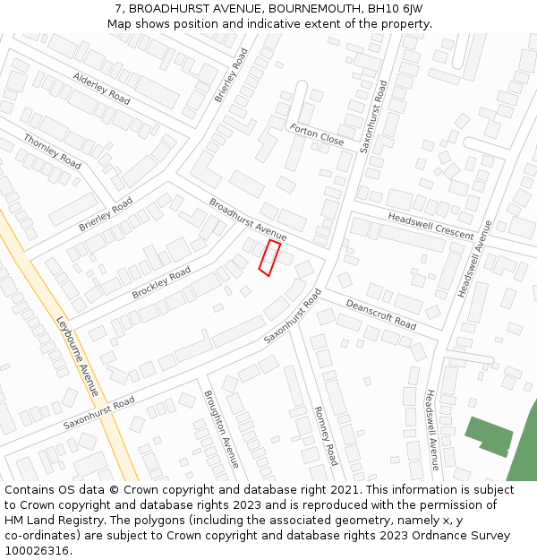7, BROADHURST AVENUE, BOURNEMOUTH, BH10 6JW: Location map and indicative extent of plot