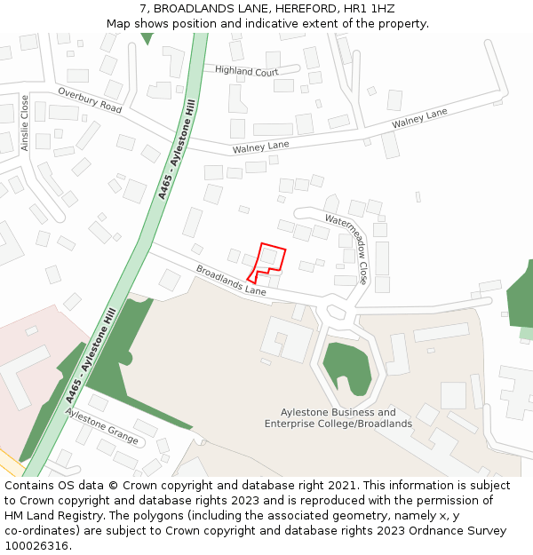 7, BROADLANDS LANE, HEREFORD, HR1 1HZ: Location map and indicative extent of plot