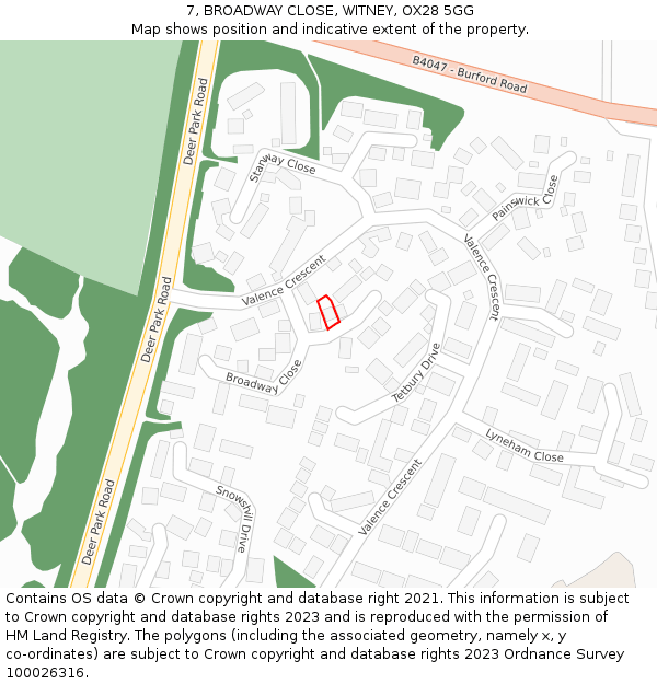 7, BROADWAY CLOSE, WITNEY, OX28 5GG: Location map and indicative extent of plot