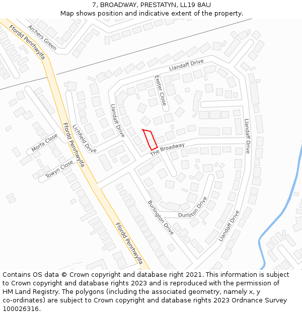 7, BROADWAY, PRESTATYN, LL19 8AU: Location map and indicative extent of plot