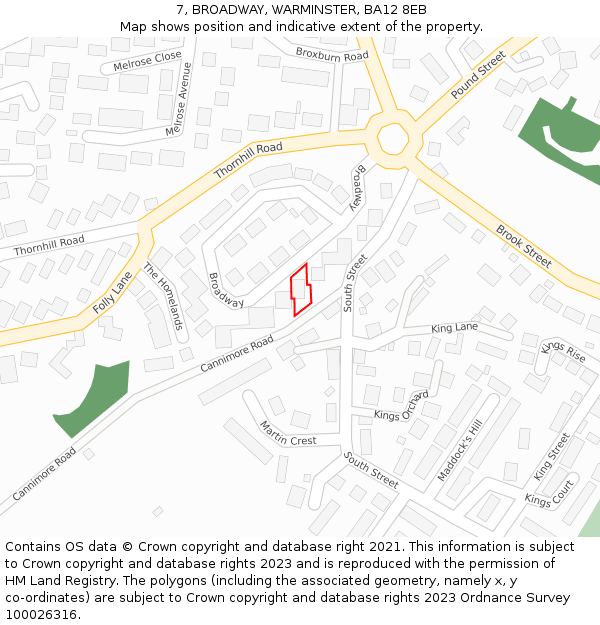 7, BROADWAY, WARMINSTER, BA12 8EB: Location map and indicative extent of plot