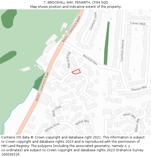 7, BROCKHILL WAY, PENARTH, CF64 5QD: Location map and indicative extent of plot