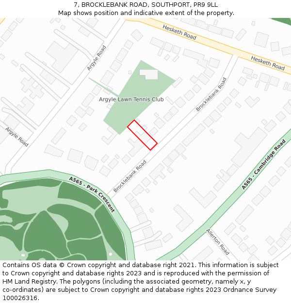 7, BROCKLEBANK ROAD, SOUTHPORT, PR9 9LL: Location map and indicative extent of plot