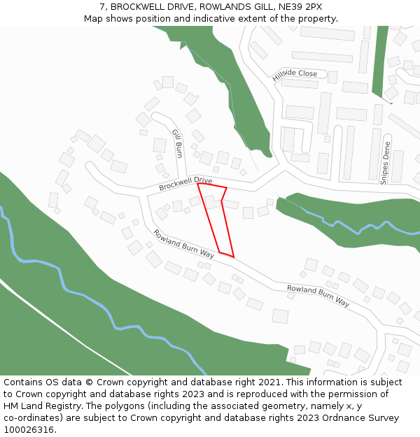 7, BROCKWELL DRIVE, ROWLANDS GILL, NE39 2PX: Location map and indicative extent of plot