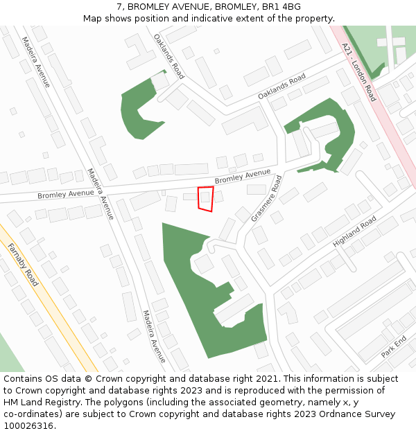 7, BROMLEY AVENUE, BROMLEY, BR1 4BG: Location map and indicative extent of plot