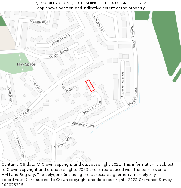 7, BROMLEY CLOSE, HIGH SHINCLIFFE, DURHAM, DH1 2TZ: Location map and indicative extent of plot