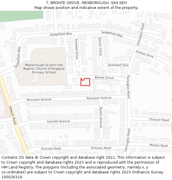 7, BRONTE GROVE, MEXBOROUGH, S64 0EH: Location map and indicative extent of plot