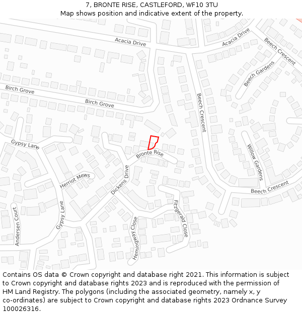 7, BRONTE RISE, CASTLEFORD, WF10 3TU: Location map and indicative extent of plot