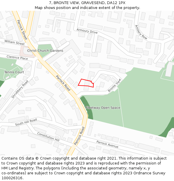 7, BRONTE VIEW, GRAVESEND, DA12 1PX: Location map and indicative extent of plot