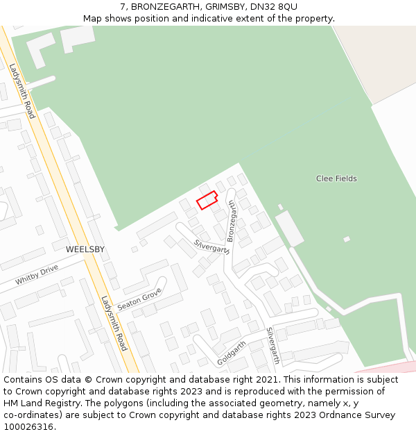 7, BRONZEGARTH, GRIMSBY, DN32 8QU: Location map and indicative extent of plot