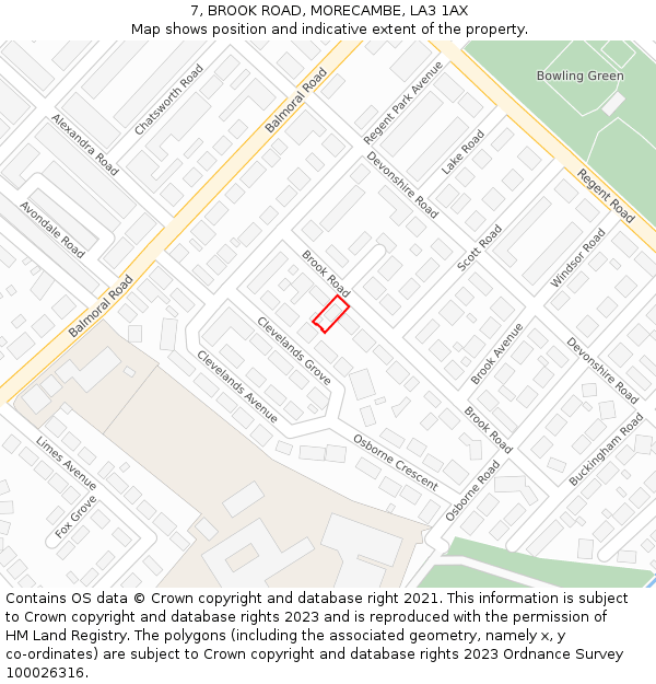 7, BROOK ROAD, MORECAMBE, LA3 1AX: Location map and indicative extent of plot