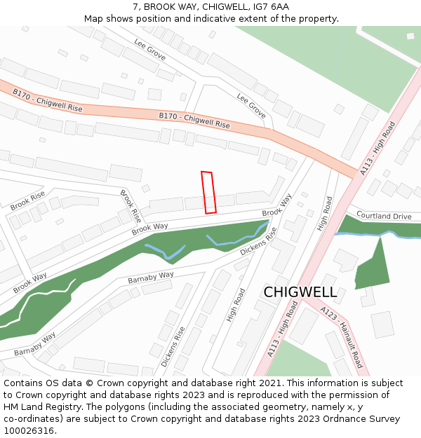 7, BROOK WAY, CHIGWELL, IG7 6AA: Location map and indicative extent of plot