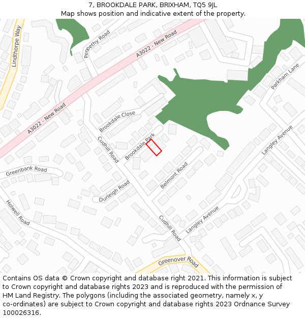 7, BROOKDALE PARK, BRIXHAM, TQ5 9JL: Location map and indicative extent of plot