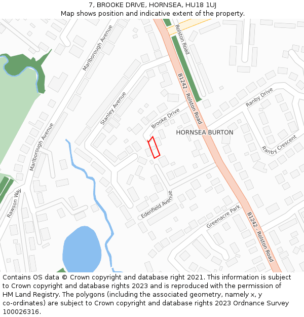 7, BROOKE DRIVE, HORNSEA, HU18 1UJ: Location map and indicative extent of plot
