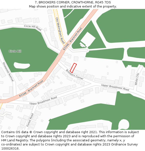 7, BROOKERS CORNER, CROWTHORNE, RG45 7DS: Location map and indicative extent of plot