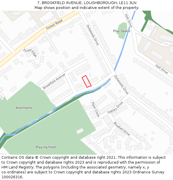 7, BROOKFIELD AVENUE, LOUGHBOROUGH, LE11 3LN: Location map and indicative extent of plot