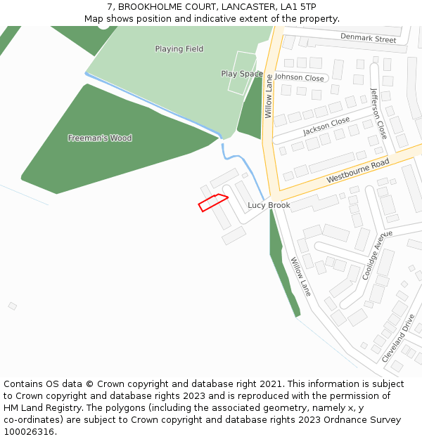 7, BROOKHOLME COURT, LANCASTER, LA1 5TP: Location map and indicative extent of plot