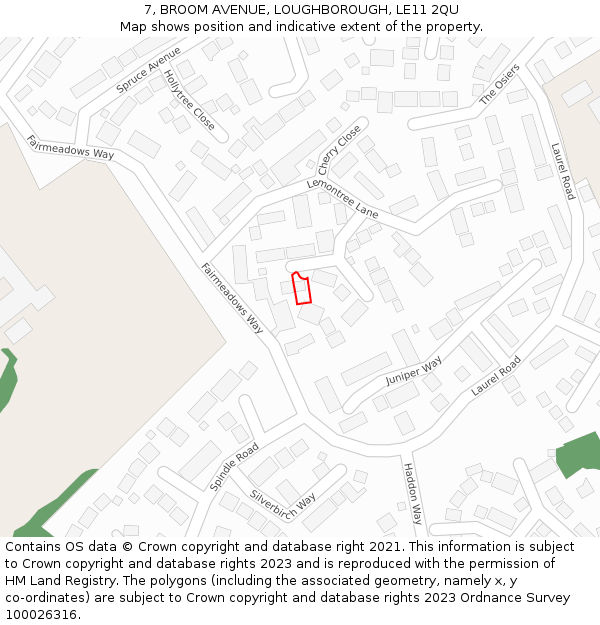 7, BROOM AVENUE, LOUGHBOROUGH, LE11 2QU: Location map and indicative extent of plot
