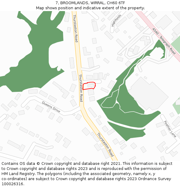 7, BROOMLANDS, WIRRAL, CH60 6TF: Location map and indicative extent of plot