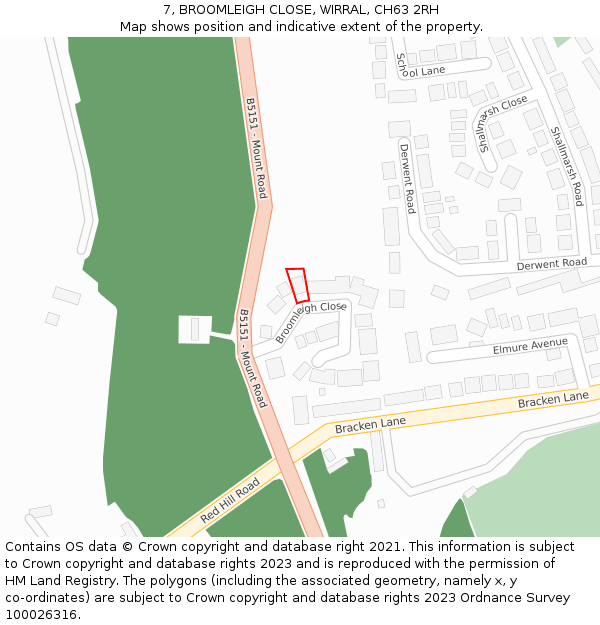 7, BROOMLEIGH CLOSE, WIRRAL, CH63 2RH: Location map and indicative extent of plot