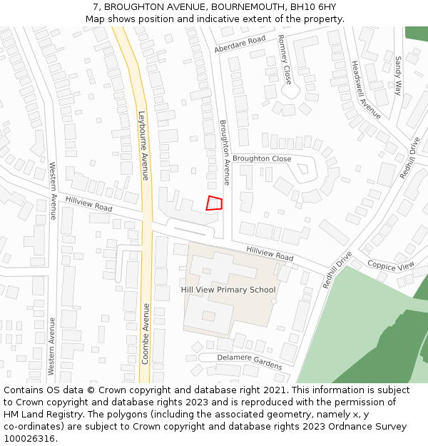7, BROUGHTON AVENUE, BOURNEMOUTH, BH10 6HY: Location map and indicative extent of plot