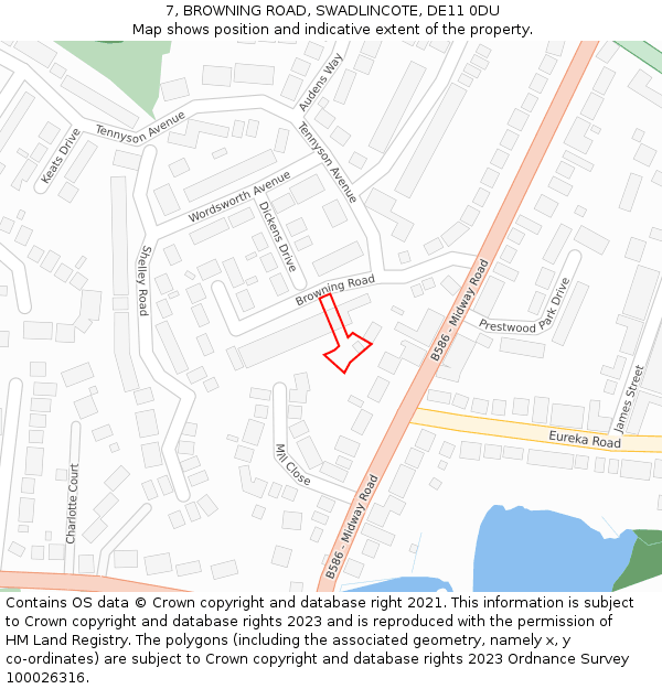 7, BROWNING ROAD, SWADLINCOTE, DE11 0DU: Location map and indicative extent of plot