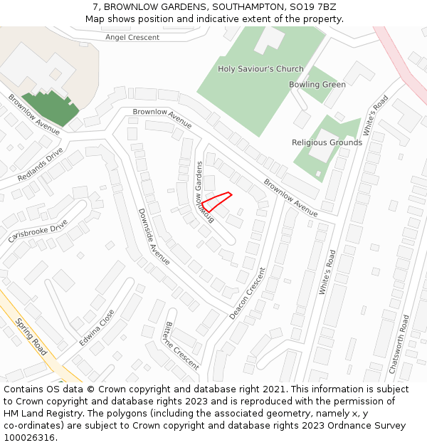 7, BROWNLOW GARDENS, SOUTHAMPTON, SO19 7BZ: Location map and indicative extent of plot