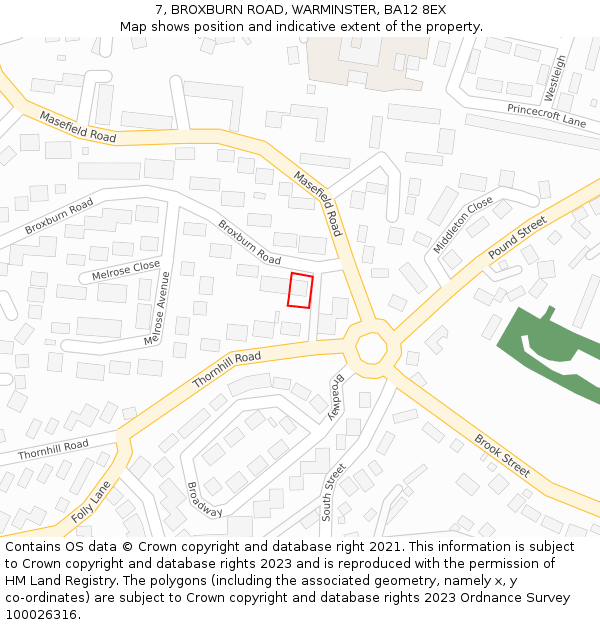 7, BROXBURN ROAD, WARMINSTER, BA12 8EX: Location map and indicative extent of plot