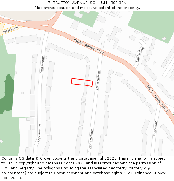 7, BRUETON AVENUE, SOLIHULL, B91 3EN: Location map and indicative extent of plot