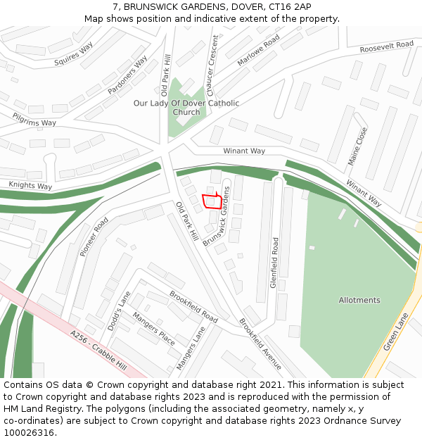 7, BRUNSWICK GARDENS, DOVER, CT16 2AP: Location map and indicative extent of plot