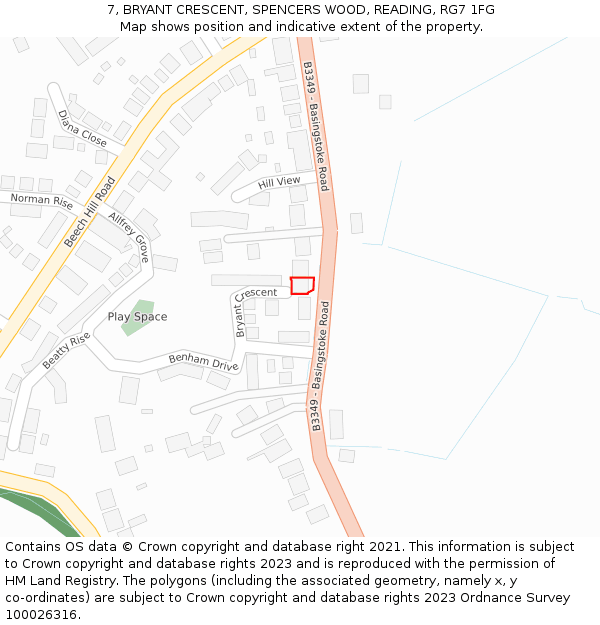 7, BRYANT CRESCENT, SPENCERS WOOD, READING, RG7 1FG: Location map and indicative extent of plot