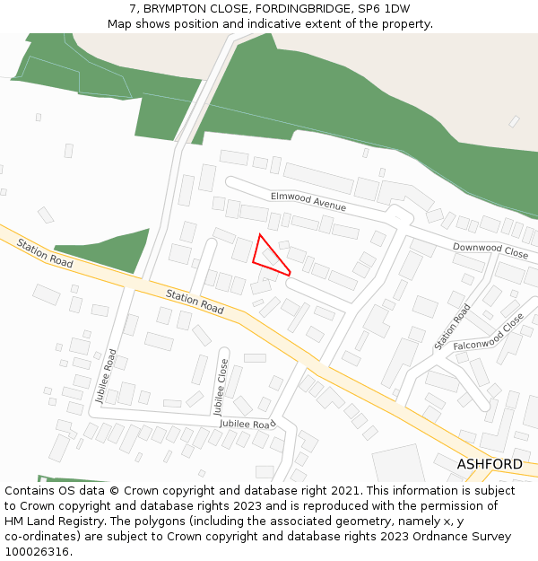 7, BRYMPTON CLOSE, FORDINGBRIDGE, SP6 1DW: Location map and indicative extent of plot