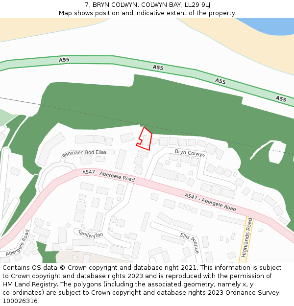 7, BRYN COLWYN, COLWYN BAY, LL29 9LJ: Location map and indicative extent of plot